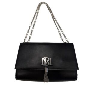 Badgley Mischka Black Monogram Tassel Crossbody / Should Bag silver logo  EUC